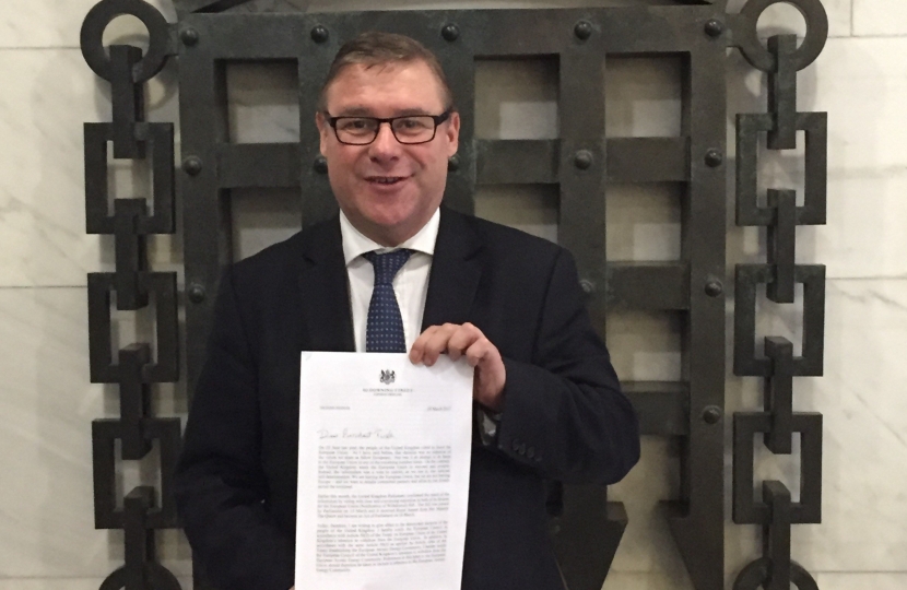 Mark Francois with a copy of the Prime Minister’s “Article 50” letter, which has triggered the process of Britain leaving the European Union.