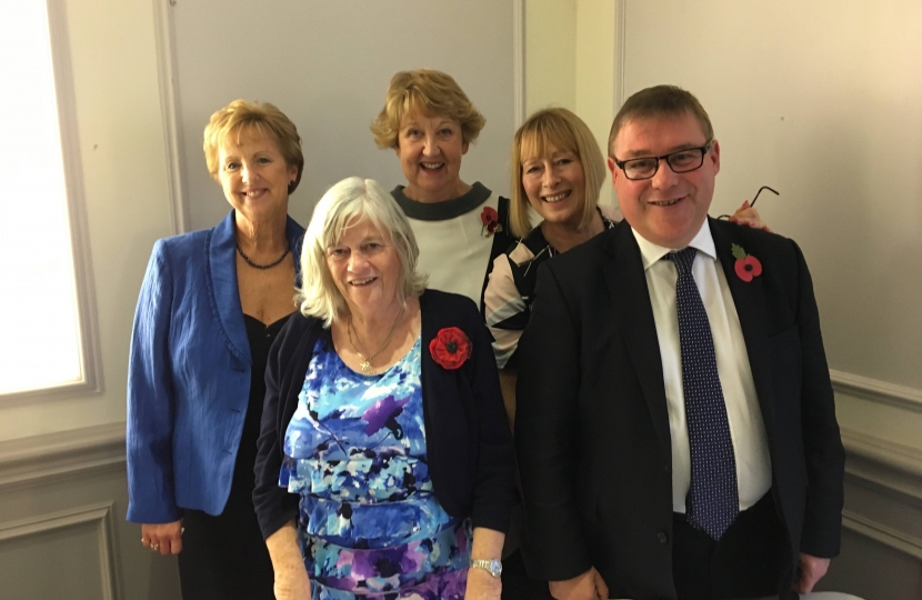 Former MP and TV personality Ann Widdecombe pictured with Rayleigh and Wickford MP Mark Francois and members of the Rayleigh and Wickford CWO at their annual lunch at Saxon Hall, Rochford.