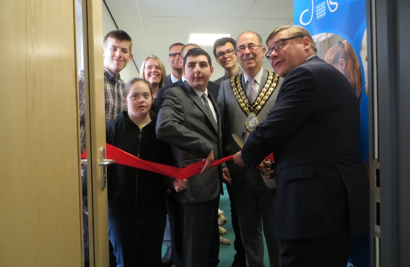 Rayleigh and Wickford MP Mark Francois cutting the ribbon to open the new sixth form, Castledon College which forms part of Castledon Special School in Wickford.