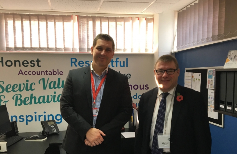 Rayleigh and Wickford MP Mark Francois pictured with Mr Dan Pearson the new principal of Seevic/Palmers College on a recent visit to their Thundersley base.