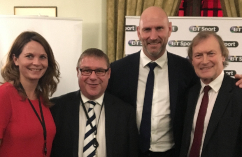 Rayleigh and Wickford MP Mark Francois and fellow MP Sir David Amess pictured with former England star Lawrence Dallaglio at a recent reception at the House of Commons.