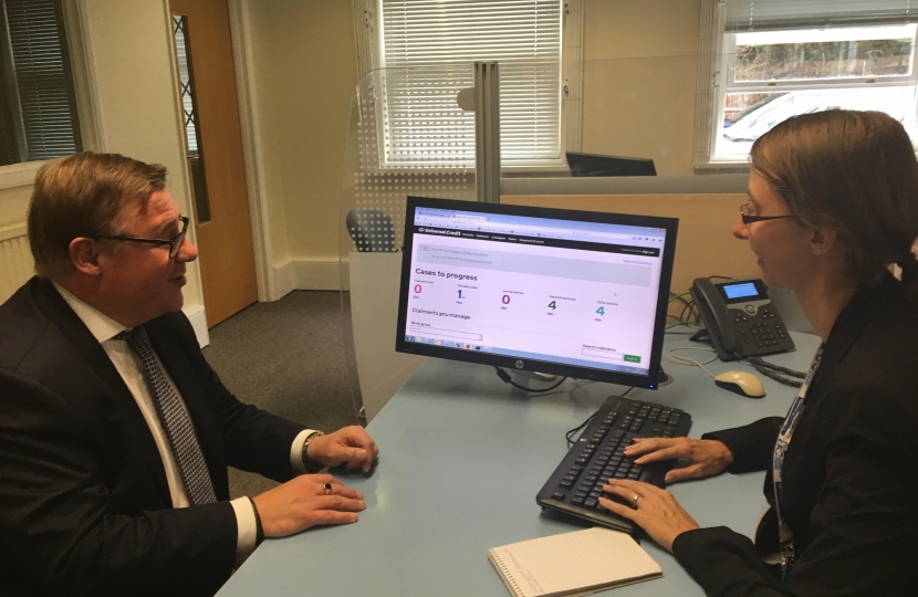 Rayleigh and Wickford MP Mark Francois being trained on the introduction of Universal Credit, which is shortly to be rolled out in Rayleigh and the surrounding area.