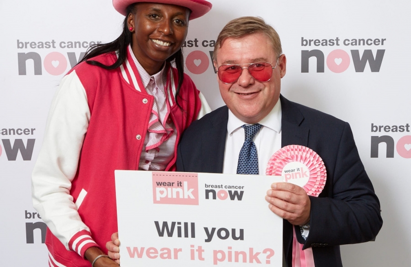 Mark Francois MP poses in pink at Houses of Parliament to support Breast Cancer Now’s flagship fundraiser wear it pink