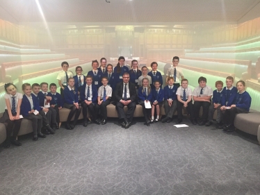 Mark Francois MP pictured with a group of students from Plumberow Primary Academy in the recently opened Parliamentary Education Centre.