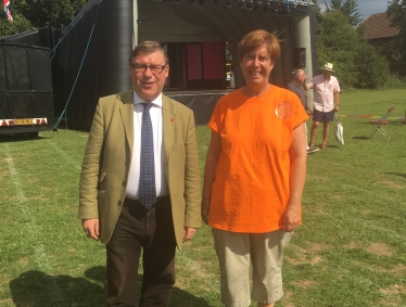 Rayleigh and Wickford MP Mark Francois pictured alongside Headteacher Lyn Corderoy during a break at the recent Grange Primary School Arts Festival 2017.