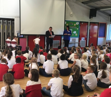 Mark Francois MP acting as the Returning Officer for the School Council elections at North Crescent Primary School.