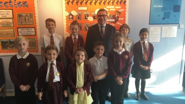 Mark Francois MP pictured alongside members of the Ashingdon Primary School Council who quizzed him on his role as an MP during his recent visit to the school.