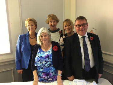 Former MP and TV personality Ann Widdecombe pictured with Rayleigh and Wickford MP Mark Francois and members of the Rayleigh and Wickford CWO at their annual lunch at Saxon Hall, Rochford.