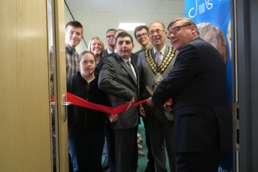 Rayleigh and Wickford MP Mark Francois cutting the ribbon to open the new sixth form, Castledon College which forms part of Castledon Special School in Wickford.