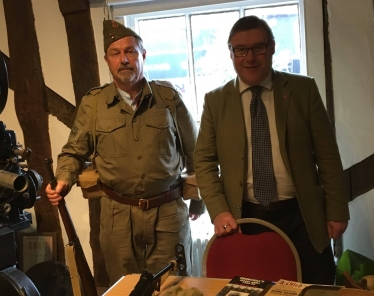 Rayleigh and Wickford MP Mark Francois pictured with Trevor, a member of the Home Guard re-enactment society at the recent Rayleigh Town Museum exhibition on the Home Front in World War 2.