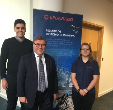 Rayleigh and Wickford MP Mark Francois pictured with young apprentices during his recent visit to Leonardo UK’s plant at Christopher Martin Road in Basildon.