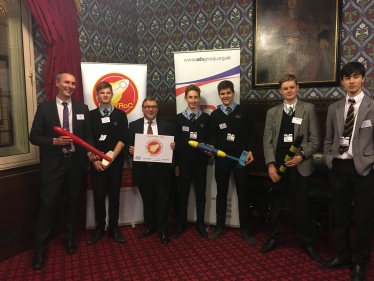 Mark Francois MP pictured with members of the Sweyne Park School team who are the National Champions in the UK Rocketry Challenge.