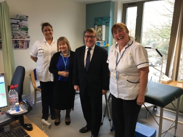 Mark Francois pictured with Chief Executive Eileen Marshall and members of the physiotherapy team during his recent visit to St Luke’s Hospice in Basildon.