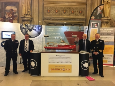 Mark Francois pictured with Naval Personnel and a model of the new Antarctic Patrol Ship the HMS Sir David Attenborough