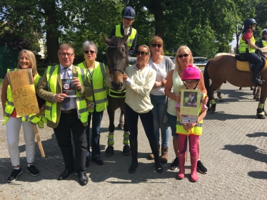 Rayleigh and Wickford MP Mark Francois pictured with members of the Canewdon Equestrians and local Councillors Julie Gooding, Laureen Shaw and Carole Western during their recent safety awareness ride at Hockley Woods.