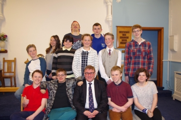 Pictured with members of the Hockley Methodist Church Friday Plus Youth Group