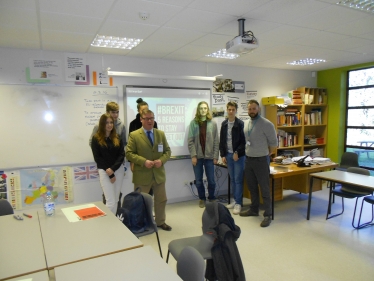 Mark Francois pictured with Government and Politics students discussing Brexit